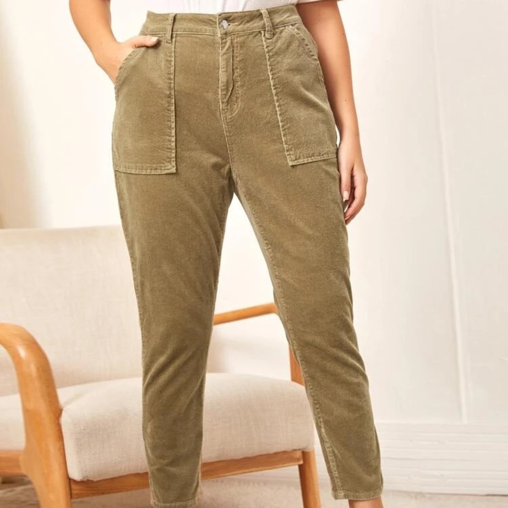 High Waist Slant Pocket Cord Pants